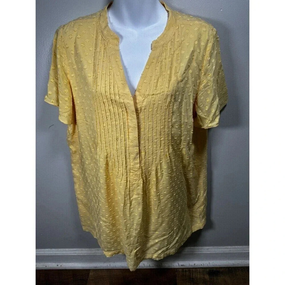 Soft Surroundings Blouse Women’s M Yellow Rayon Seersucker Ruffle Top M - Picture 1 of 7